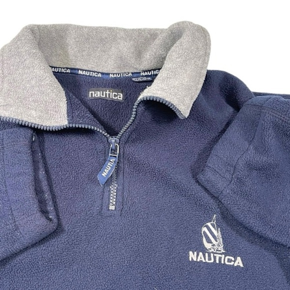 Nautica XL Navy Fleece Quarter Zip Pullover Embroidered Logo Gorpcore Preppy‎